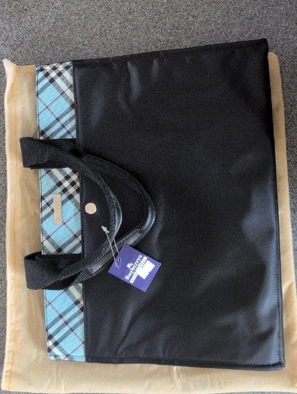 NWT Vintage Burberry Blue Label Black Baby Blue Plaid Mini Tote Bag Flawless